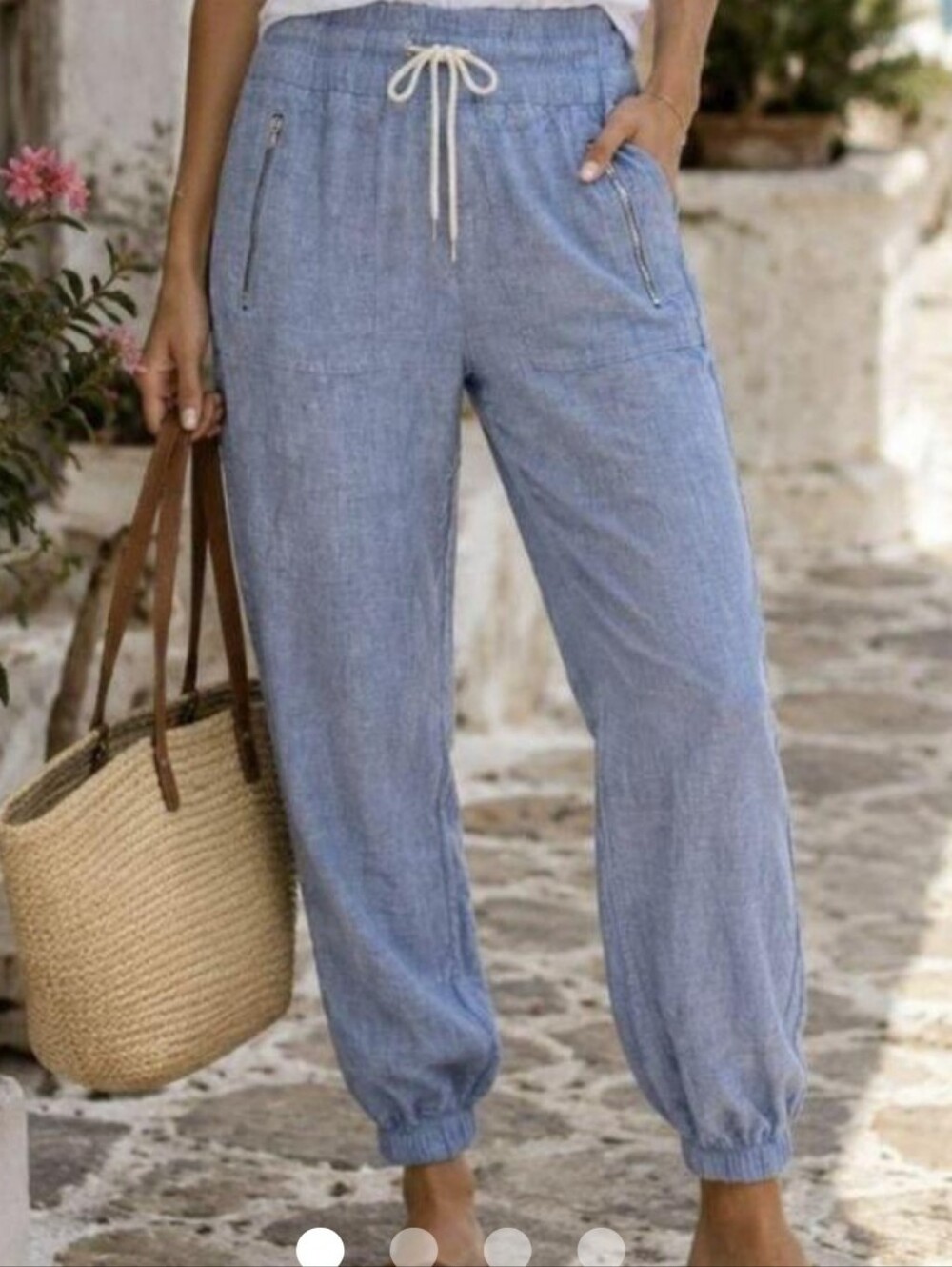 Athleta Light Blue Drawstring Linen-Blend Jogger Pants